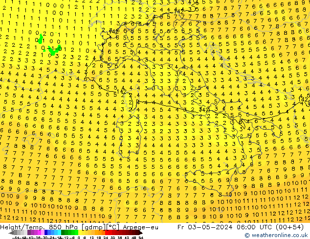 Height/Temp. 850 hPa Arpege-eu Fr 03.05.2024 06 UTC