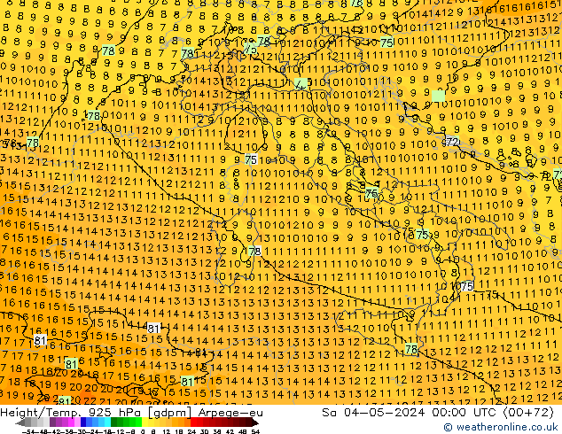 Geop./Temp. 925 hPa Arpege-eu sáb 04.05.2024 00 UTC