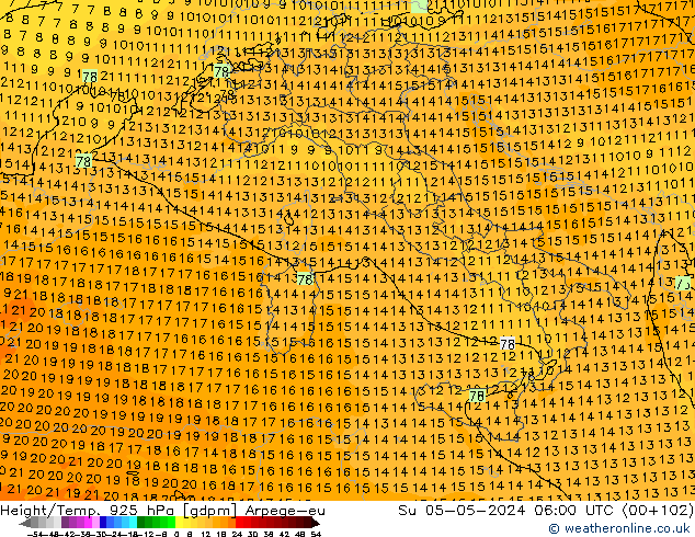 Height/Temp. 925 hPa Arpege-eu Ne 05.05.2024 06 UTC