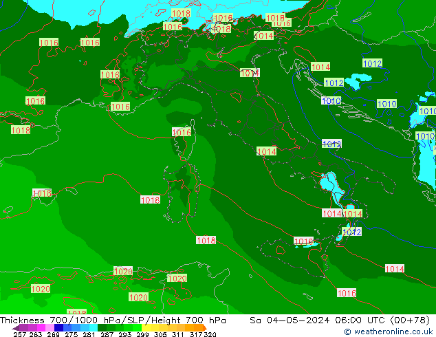 Thck 700-1000 hPa Arpege-eu So 04.05.2024 06 UTC