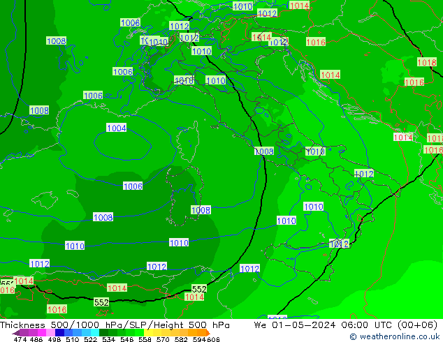 Thck 500-1000hPa Arpege-eu We 01.05.2024 06 UTC