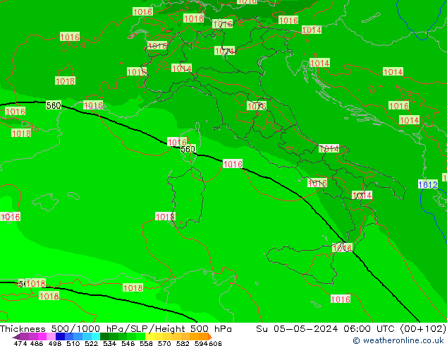 Thck 500-1000hPa Arpege-eu Dom 05.05.2024 06 UTC