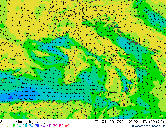 Surface wind Arpege-eu We 01.05.2024 06 UTC
