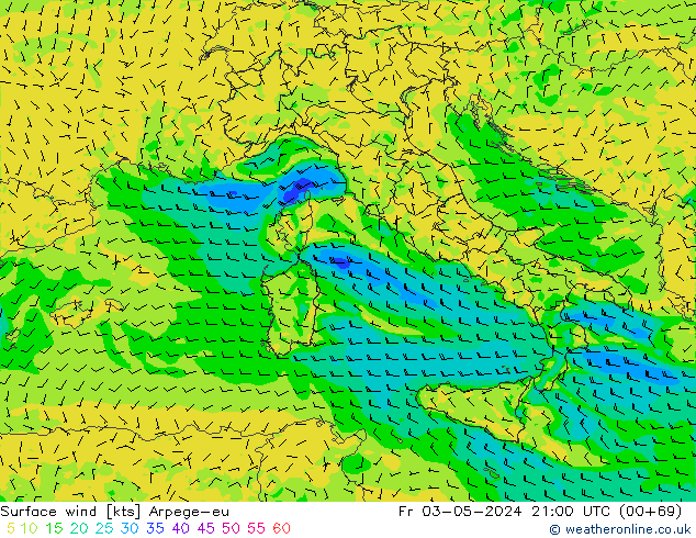 Wind 10 m Arpege-eu vr 03.05.2024 21 UTC