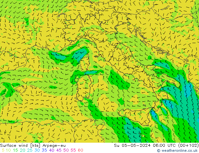 Surface wind Arpege-eu Su 05.05.2024 06 UTC