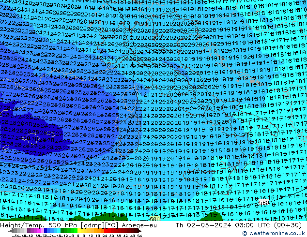 Height/Temp. 500 hPa Arpege-eu Do 02.05.2024 06 UTC