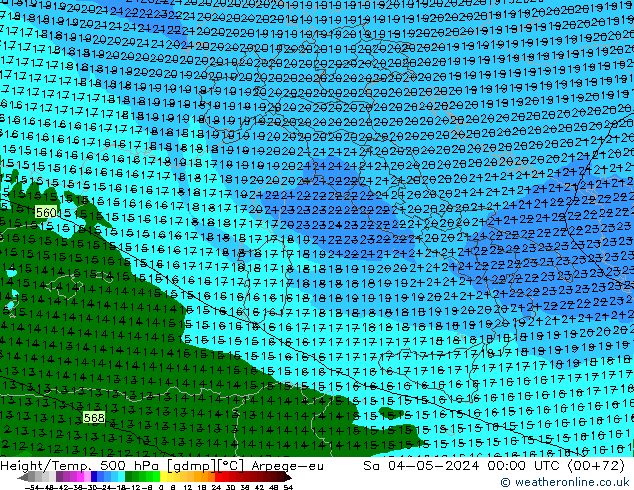 Height/Temp. 500 hPa Arpege-eu Sa 04.05.2024 00 UTC