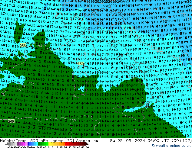 Height/Temp. 500 hPa Arpege-eu Ne 05.05.2024 06 UTC