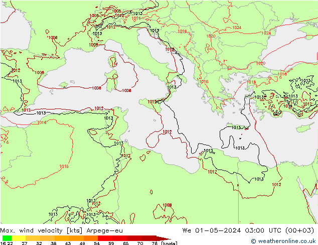 Max. wind velocity Arpege-eu  01.05.2024 03 UTC