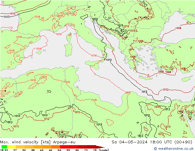 Max. wind velocity Arpege-eu sáb 04.05.2024 18 UTC