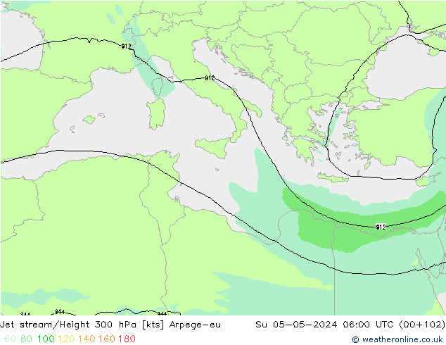 Jet stream/Height 300 hPa Arpege-eu Su 05.05.2024 06 UTC