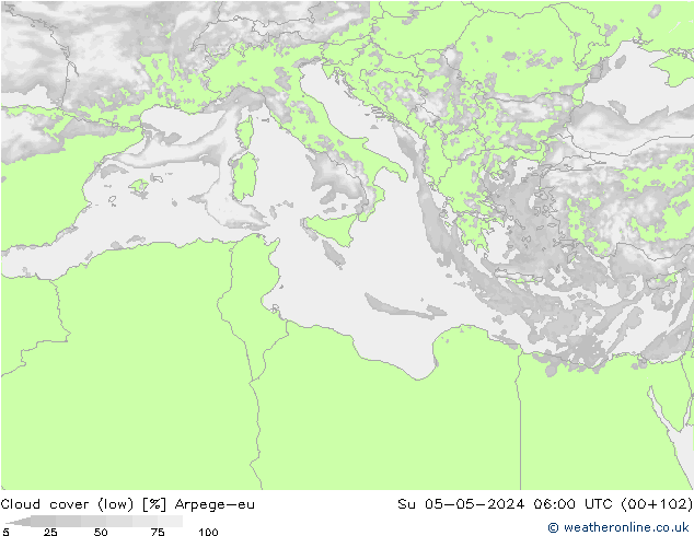 Bewolking (Laag) Arpege-eu zo 05.05.2024 06 UTC