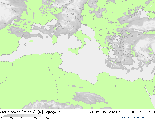 Nuages (moyen) Arpege-eu dim 05.05.2024 06 UTC
