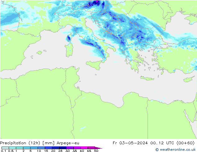 Precipitation (12h) Arpege-eu Pá 03.05.2024 12 UTC