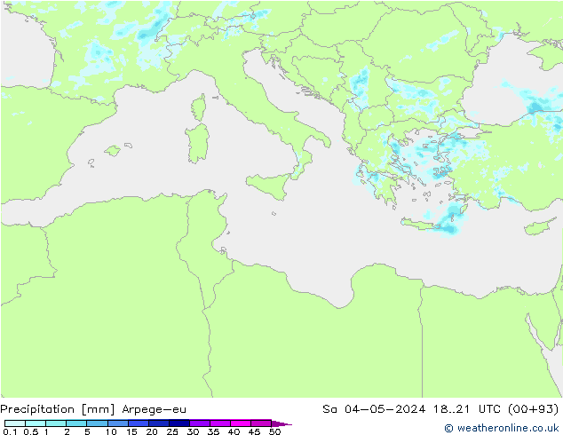 Precipitazione Arpege-eu sab 04.05.2024 21 UTC