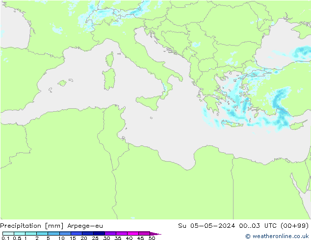 осадки Arpege-eu Вс 05.05.2024 03 UTC