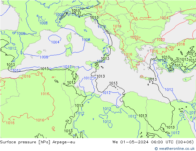 Presión superficial Arpege-eu mié 01.05.2024 06 UTC