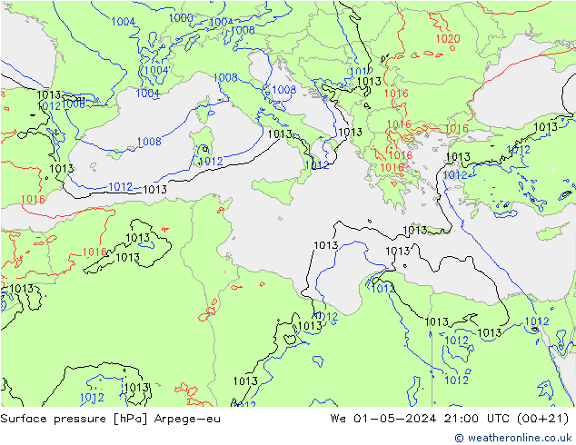 Surface pressure Arpege-eu We 01.05.2024 21 UTC