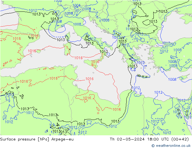 приземное давление Arpege-eu чт 02.05.2024 18 UTC