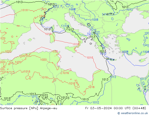 Pressione al suolo Arpege-eu ven 03.05.2024 00 UTC