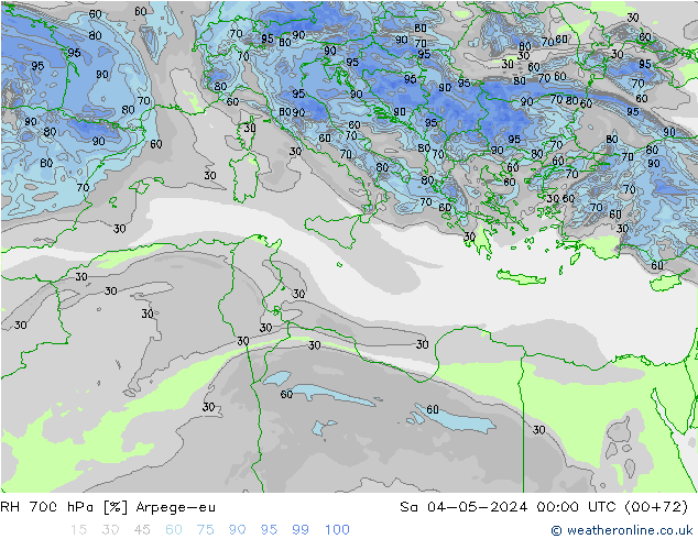 RH 700 hPa Arpege-eu Sa 04.05.2024 00 UTC