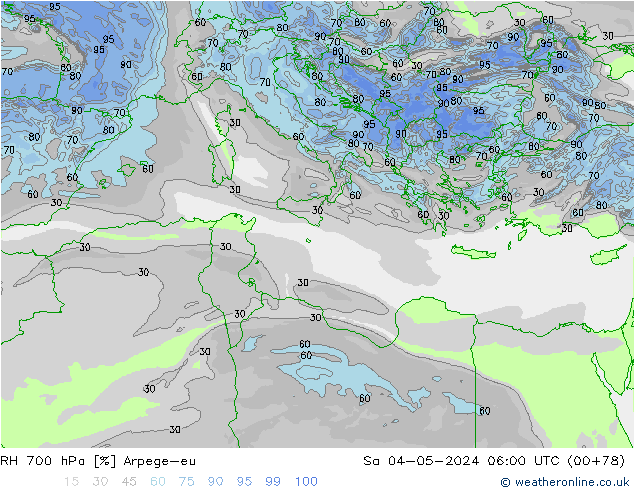 RH 700 hPa Arpege-eu Sa 04.05.2024 06 UTC