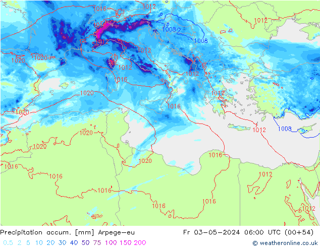 Precipitation accum. Arpege-eu Fr 03.05.2024 06 UTC