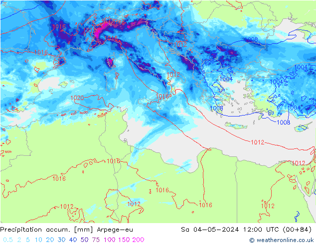 Precipitación acum. Arpege-eu sáb 04.05.2024 12 UTC