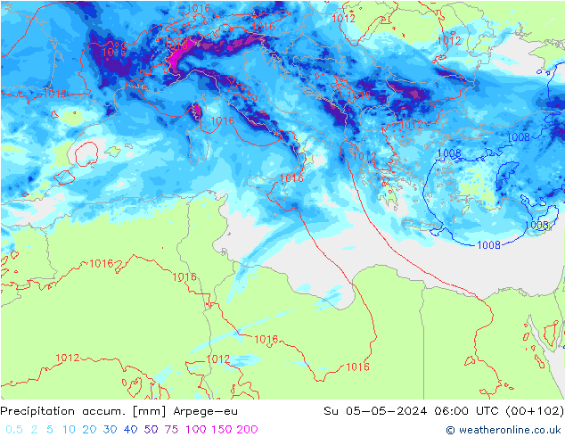 Precipitation accum. Arpege-eu Dom 05.05.2024 06 UTC