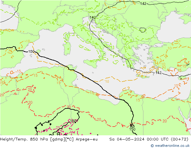 Height/Temp. 850 гПа Arpege-eu сб 04.05.2024 00 UTC