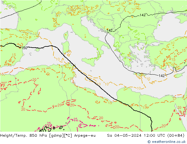 Height/Temp. 850 гПа Arpege-eu сб 04.05.2024 12 UTC