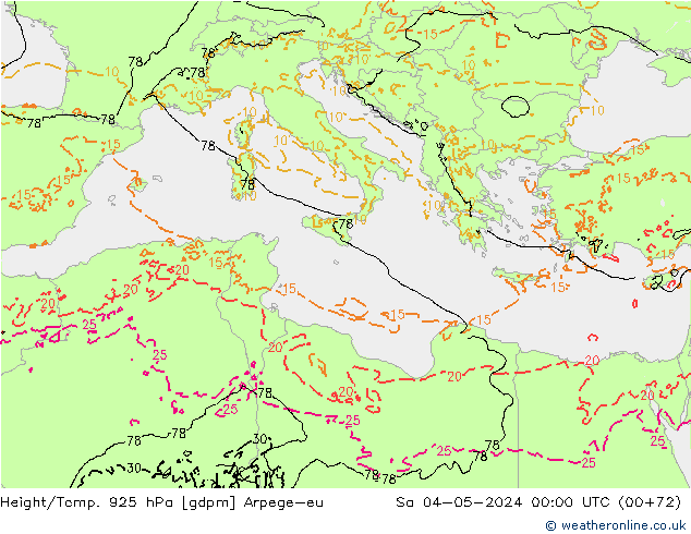 Hoogte/Temp. 925 hPa Arpege-eu za 04.05.2024 00 UTC