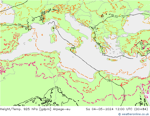 Height/Temp. 925 hPa Arpege-eu So 04.05.2024 12 UTC