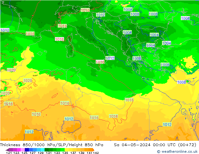 Thck 850-1000 hPa Arpege-eu  04.05.2024 00 UTC