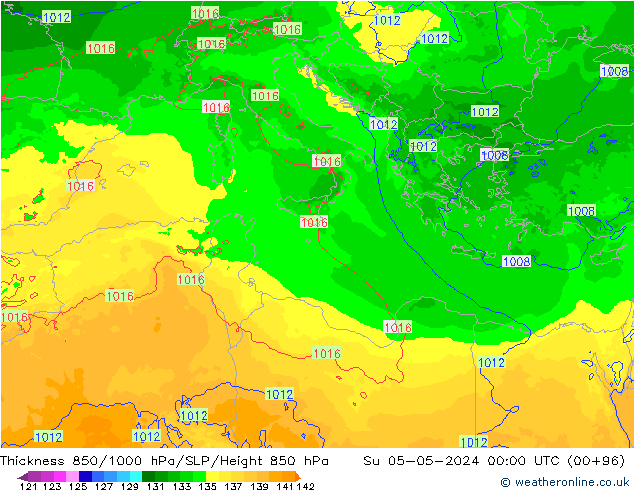 Thck 850-1000 hPa Arpege-eu Su 05.05.2024 00 UTC