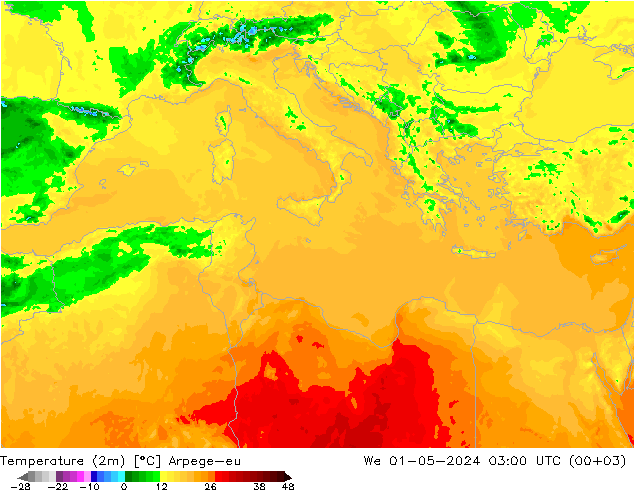 Temperature (2m) Arpege-eu We 01.05.2024 03 UTC