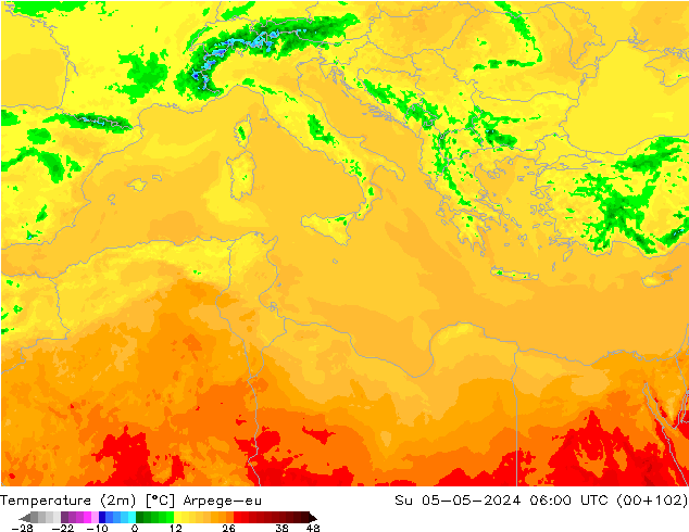 Temperature (2m) Arpege-eu Su 05.05.2024 06 UTC