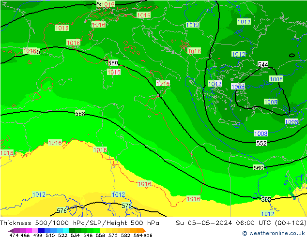 Thck 500-1000hPa Arpege-eu Su 05.05.2024 06 UTC