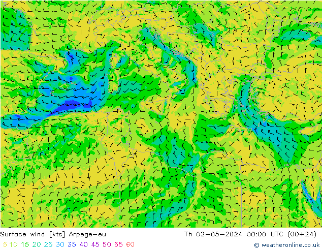 ветер 10 m Arpege-eu чт 02.05.2024 00 UTC