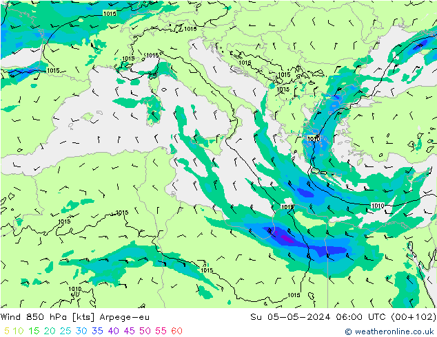 wiatr 850 hPa Arpege-eu nie. 05.05.2024 06 UTC