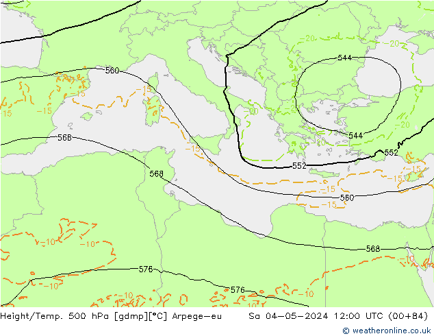 Height/Temp. 500 hPa Arpege-eu sab 04.05.2024 12 UTC