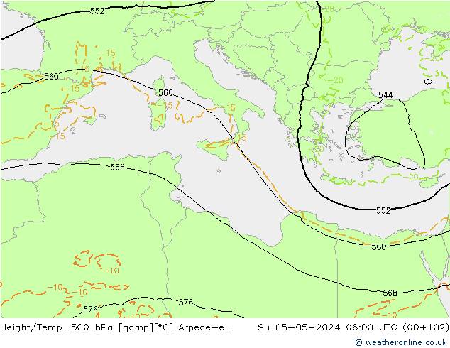 Height/Temp. 500 hPa Arpege-eu dom 05.05.2024 06 UTC