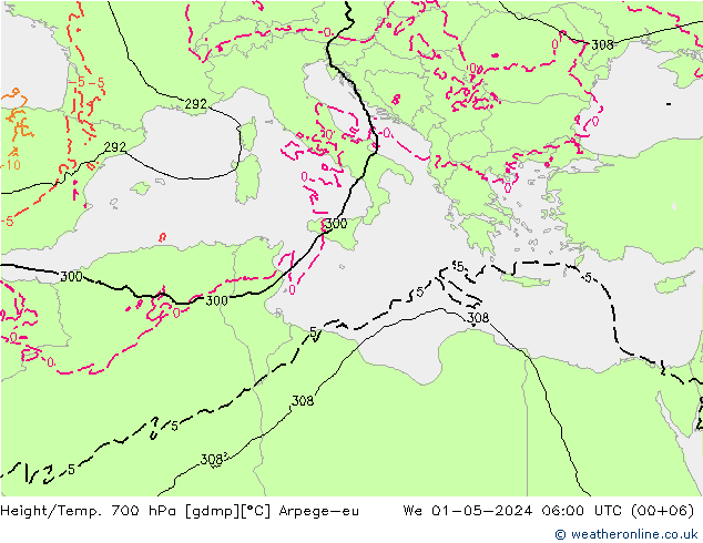 Yükseklik/Sıc. 700 hPa Arpege-eu Çar 01.05.2024 06 UTC