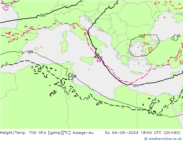 Height/Temp. 700 hPa Arpege-eu sab 04.05.2024 18 UTC