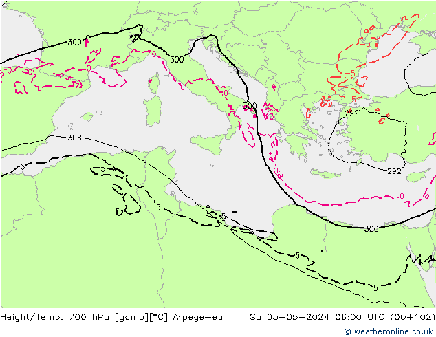 Height/Temp. 700 hPa Arpege-eu Su 05.05.2024 06 UTC