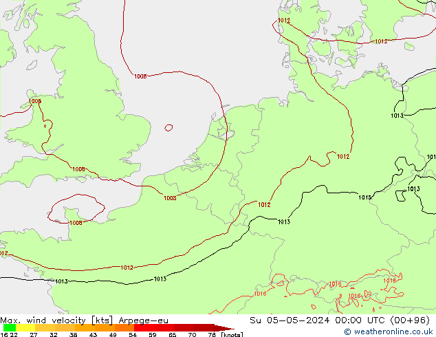 Max. wind velocity Arpege-eu nie. 05.05.2024 00 UTC