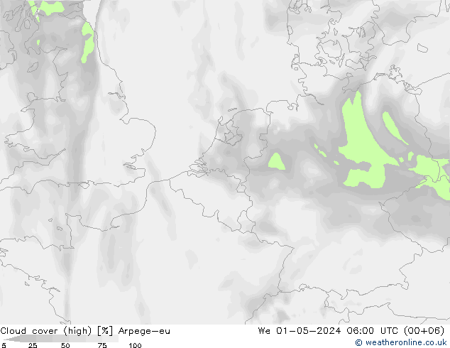 Cloud cover (high) Arpege-eu We 01.05.2024 06 UTC