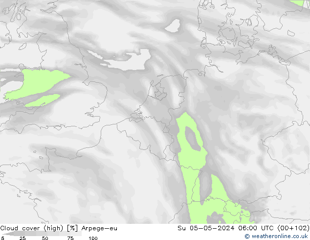 Bewolking (Hoog) Arpege-eu zo 05.05.2024 06 UTC