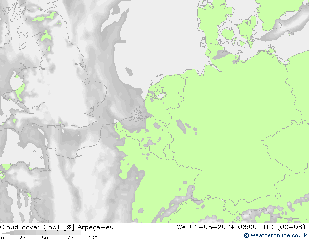 Nuages (bas) Arpege-eu mer 01.05.2024 06 UTC