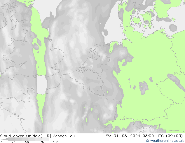 zachmurzenie (środk.) Arpege-eu śro. 01.05.2024 03 UTC